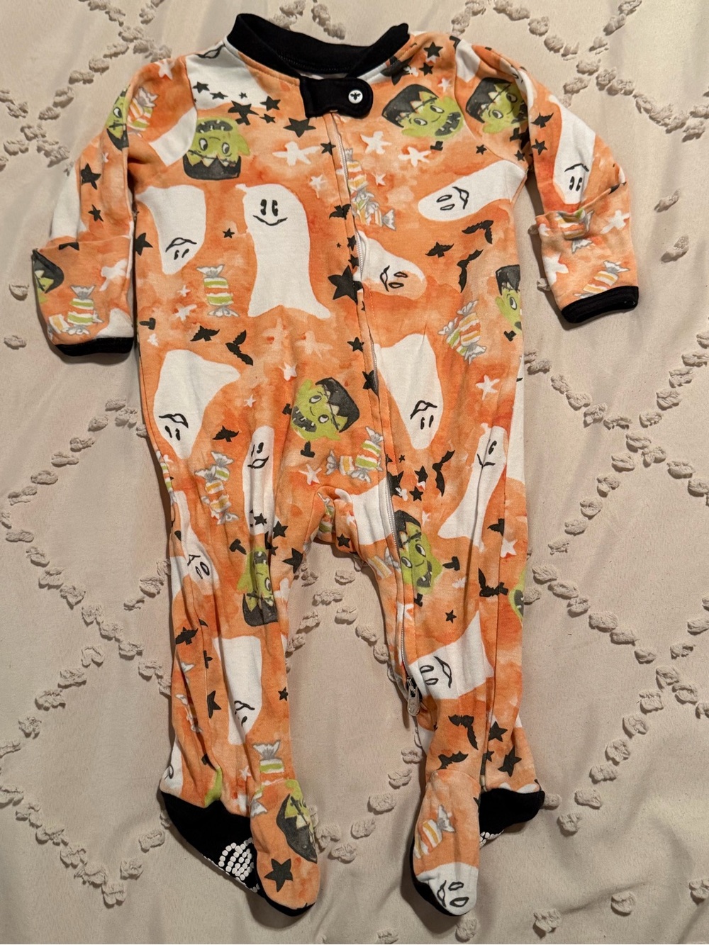 Burt's Bees Orange Halloween Ghost & Frankenstein Footed One-Piece